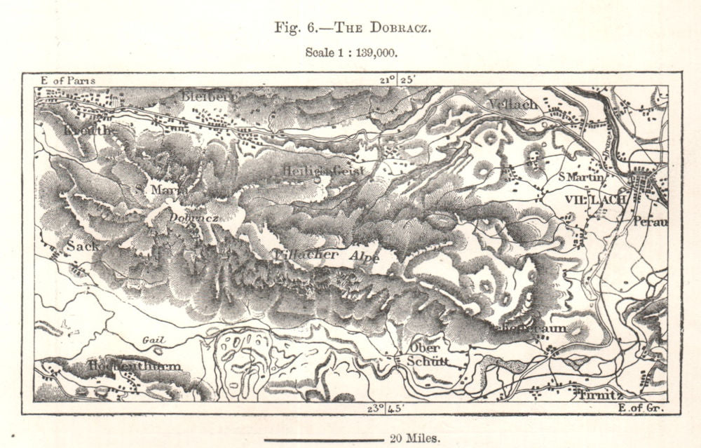 The Dobratsch. Austria. Sketch map 1885 old antique vintage plan chart